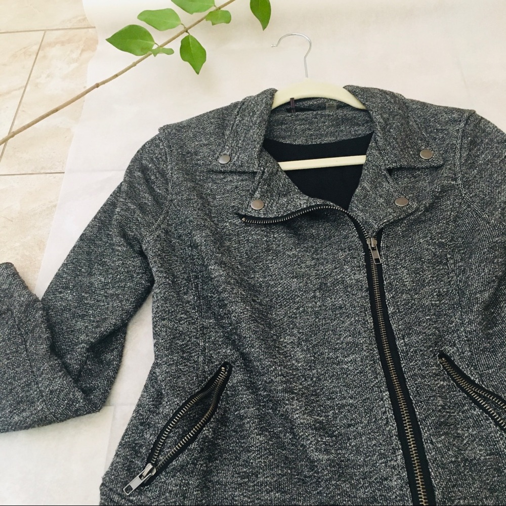 Nordstrom Moto Zip Up Jacket Asymmetrical Collar Heather Gray - Picture 3 of 8
